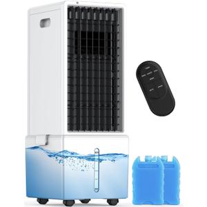 4-IN-1 Windowless Air Conditioner Portable w/3.2-Gal Tank for 30H Cooling, 4 Speeds &4 Modes, Waterless Alert System Swamp Cooler, LED Touch & Remote,12H Timer, Evaporative Air Cooler for Room