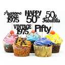 Gyufise 24Pcs Vintage 1975 Cupcake Toppers Cheers to 50 Fabulous Fifty Cupcake Picks 50th Birthday Wedding Anniversary Party Cake Decorations Supplies Black