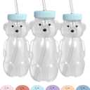 Honey Bear Straw Cup for Babies, 8-oz Honey Bear Cup with Lid, 2-Pack Therapy Learning Honeybear Straw, Baby Bottle Set, Blizzard AQUA
