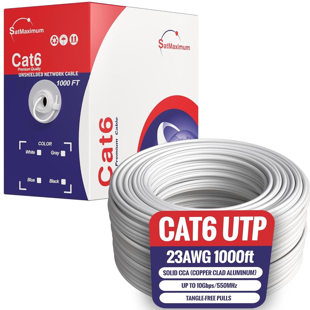 Cables Direct Online CAT6 Cable 1000ft Pull Box Solid Ethernet LAN UTP Cable 23AWG 550Mhz RJ45 Network CCA Copper Clad Aluminum Wire Bulk (White)