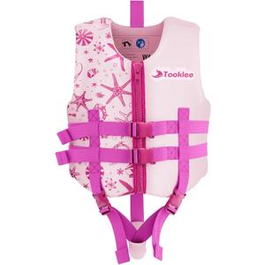 Tooklee Kids Swim Vest for 1-2-3-5-7-9 Years Old, Toddler Swim Vest 20-30-50-90 lbs for Boys & Girls, Kids Floaties Buoyancy Jacket for Pool & Beach, Soft Neoprene Comfort Dual Strap Vest, Pink, L