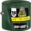 Heavy Duty Tarp Waterproof 20x30, Hunter Green 16 Mil Rip Proof Cover UV