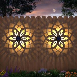 2 Pack Solar Fence Lights Metal Solar Powered Outdoor Wall Deck Step Lights Mandala Theme Waterproof Fence Light for Garden Post Patio Backyard Yard Decor, Gardening Gifts for Women Mom Grandma
