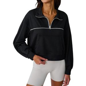 Avanova Women Half Zip Pullover Collared V Neck Pockets Long Sleeve Sweatshirts Black 3X-Large (Black, XXXL)