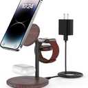 XooFly 3 in 1 Wireless Charging Station for Apple Devices, Fast Wireless Mag-Safe Charger Stand with 20W Adapter for iPhone 17/16 15 14 13 12 Pro Max/Pro/Plus/Air/Mini,iWatch,AirPods,Brown Wood Grain