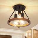 3-Light Semi Flush Mount Ceiling Light Wood Hallway Light Fixtures, Farmhouse Flush Mount Chandelier, Ceiling Light for Kitchen Entryway Foyer, UL-Listed (3-Light Wood)