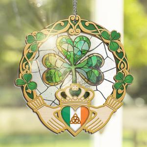 FLAGWIX St Patricks Day Decorations - Saint Patricks Day Decor Double Layered 12 inch Hanging Suncatcher - Irish Shamrock Celtic Cross Home Decoration, Gifts for Women Men, Gifts for Friends