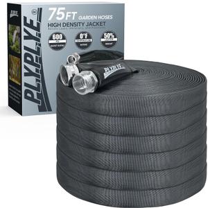 75ft Non-Expanding Garden Hose Ultra-Light, Kink-Free, High-Pressure, Abrasion-Resistant, Durable, All-Weather, Eco-Friendly, Black & Gray