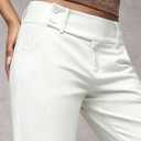 Womens Stretch Pants for Work Tummy Contro Dress Pants Slim Fit Leg Pull-On Slacks with Pockets (White, Large)