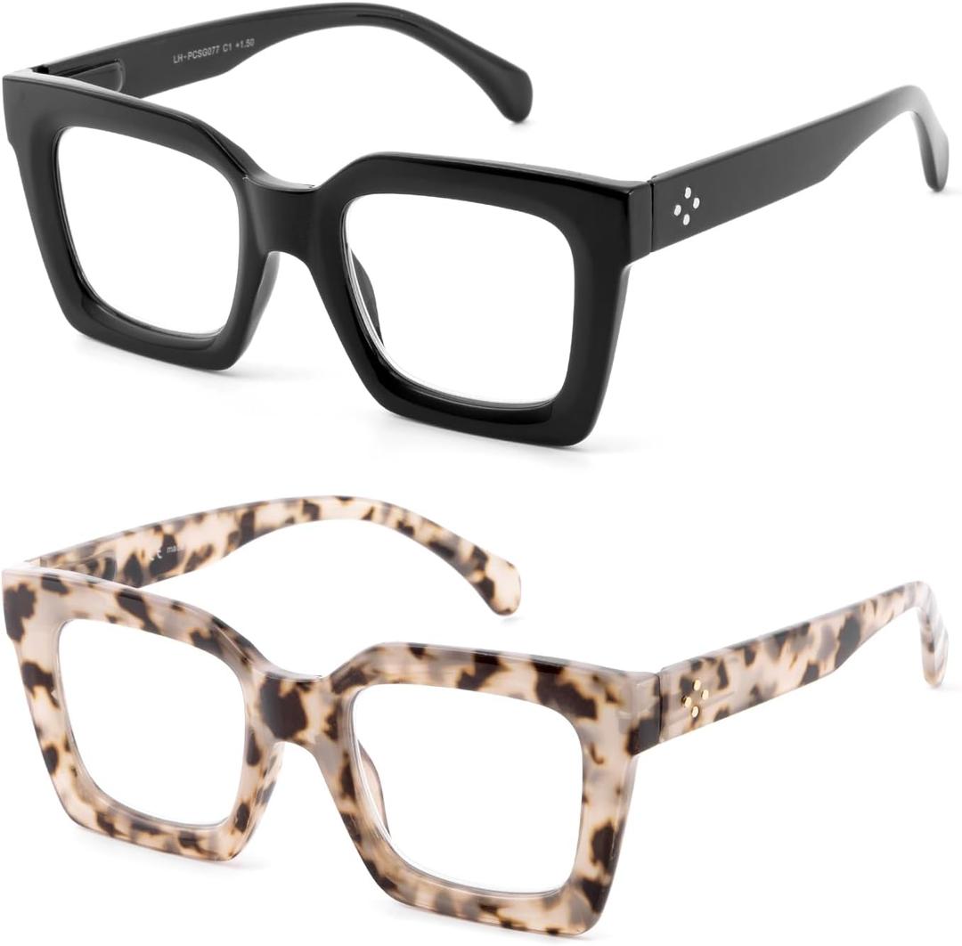Reading Glasses for Men Women, 2 Pairs Quality Blue Light Readers Spring Hinge, Bright Black & Smoke TortoiseShell2 Mix,1.0