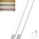 Under Cabinet Lights 2 Pack,128 LED Rechargeable Battery Operated Motion Sensor Light Indoor, Magnetic Dimmable Closet Lights, Wireless Under Counter Lights for Kitchen, Stairs (Silver)