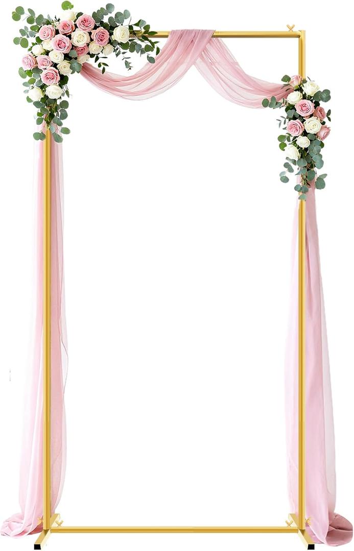 Gold Wedding Arch Backdrop Stand, 6.6 * 3.3FT Square Backdrop Stand Balloon Flower Metal Frame for Ceremony, Anniversary, Party, Birthday,Baby Shower Photo Booth Decoration