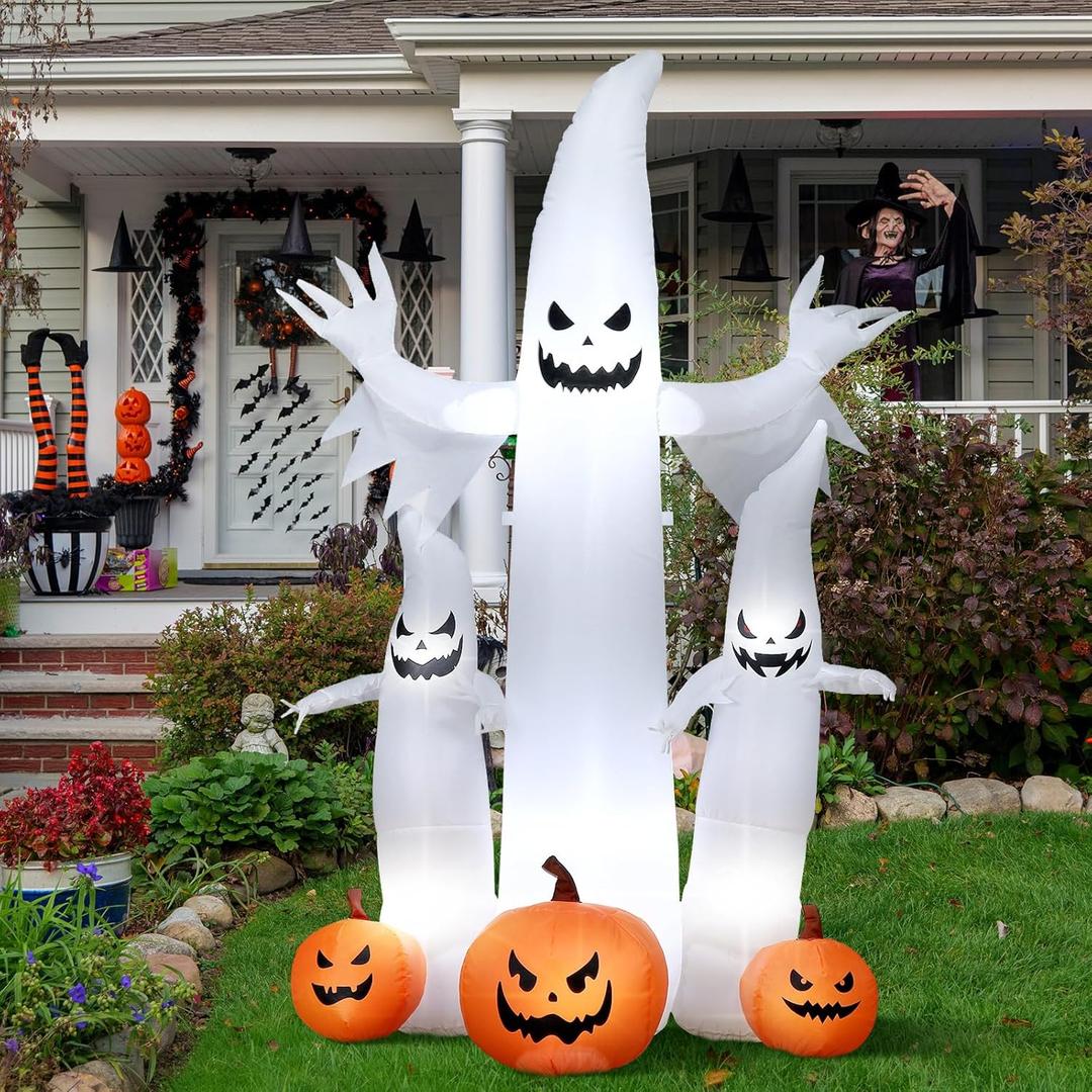 Bencailor 4.8 Ft Halloween Ghost Inflatable Outdoor Decorations Bow up Ghost with Pumpkin Built in LED Lights for Halloween Yard Lawn Garden Home Decor