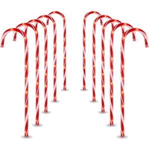 26" Christmas Candy Cane Pathway Markers Lights, Set of 10 Pack Christmas Outdoor Decorations Candy Cane Lights for Yard Patio Garden Walkway Indoor Dcor Landscape Path Festival Holiday, Red