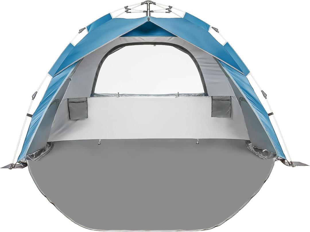 Beach Sun Shade Pop Up, Easy Pop Up Sun Shelter, Removable Floor Instant Beach Tent, UPF 50+, Size XL for Family 3 to 4 Person (Blue)