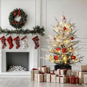 3 Ft Pre-Lit Christmas Tree, Artificial Christmas Trees with Lighting, Xmas Trees with Lights, Christmas Decoration for Home, Office, Easy Assembly (White)