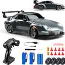 RC Drift Car, 1:24 Scale Remote Control Vehicle with LED Lights, 2.4GHz 20KM/H 4WD High Speed RC Cars, Drifting Tires Two Batteries, Racing Sports Toy Idea Gift for Adults Boys Girls and Kids (Gray)