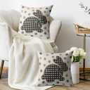 Smozenith Easter Pillow Covers 18X18 Set of 2, Brown Grey Plaid Bow Bunny Rabbit Dots Decorative Throw Pillow Covers Outdoor Farmhouse Holiday Decorations Cushion Cases Couch Sofa Bed Decor