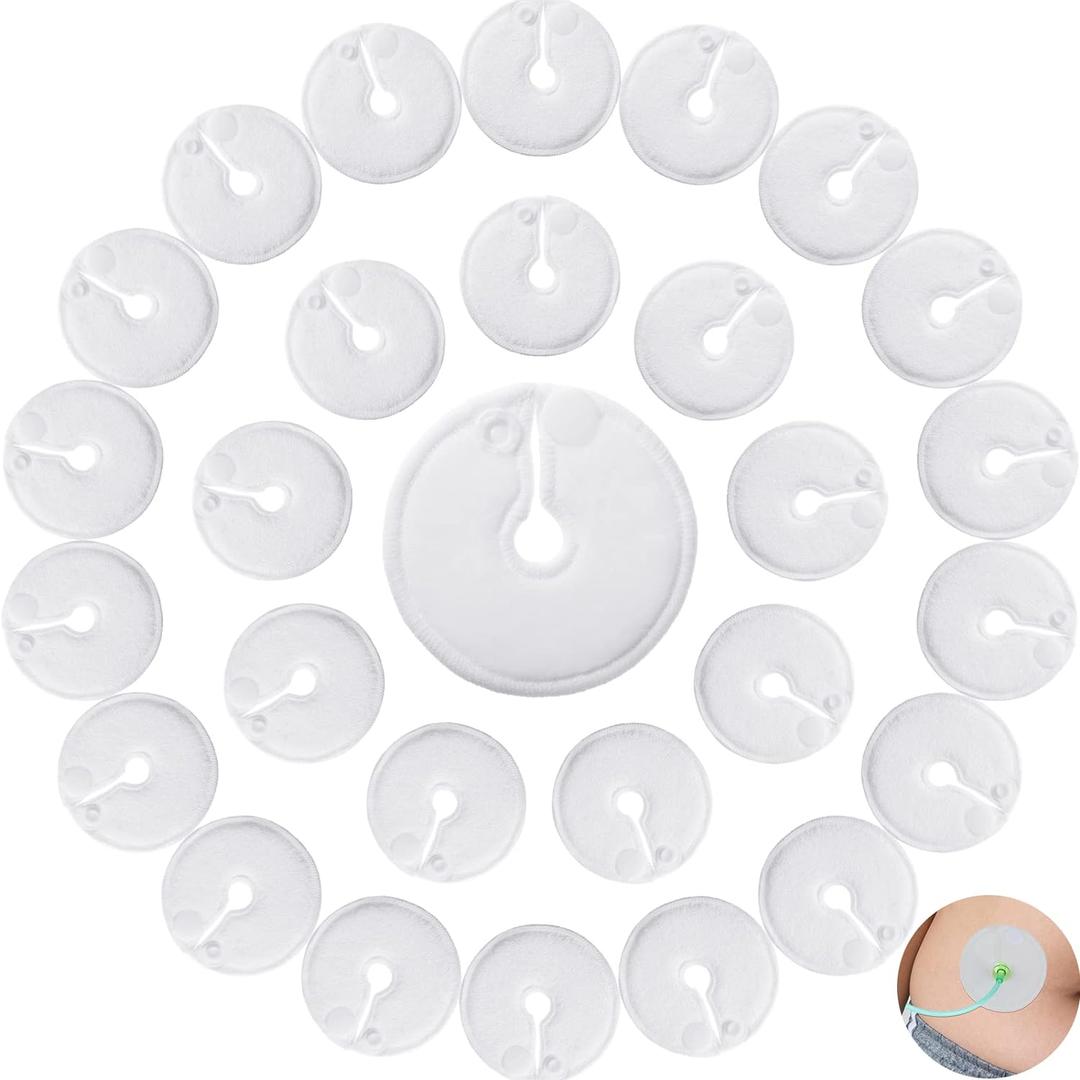 Tondiamo 28 Packs Soft g Tube Pads Holder Abdominal Feeding g Tube Button Cotton Pads Covers for Nursing Care (White)