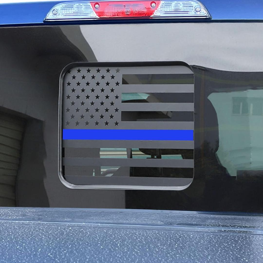 Rear Middle Window American Flag Decal for Ford F150 F250 F350 2015-2022 2023 2024 2025 2026 Back Center Sliding Window Glass USA Flag Vinyl Sticker (Thin Blue Line)