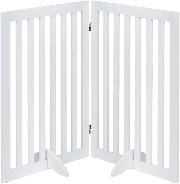 unipaws 36H Free Standing Pet Gate for Dog and Cat, Wooden Dog Gates for Doorway, Stairs, Room Divider, Step Over Foldable Pet Fence for The House, Expandable Barrier, Indoor Use, White (40"W36"H)