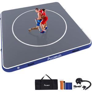 ACOMUZI Inflatable Wrestling Mat 13FT/10FT/5FT, Portable Jiu Jitsu Mats Wrestling Mat for Home, Outdoor or Indoor Training Mat for Water Yoga, Gymnastics, BJJ, MMA (Gray+Blue)