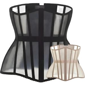 Mesh Corset Waist Trainer for Women - Underbust Corset Lace Up - Waist Cincher Shapewear - Body Shaper (Black, L)