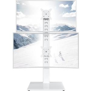 Dual Monitor Stand - Vertical Stack Screen Free-Standing Monitor Riser Fits Two 13 to 34 Inch Screen with Swivel, Tilt, Height Adjustable, Holds One (1) Screen up to 44Lbs HT05W-002 White