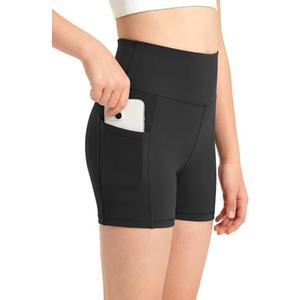 MEJING Girls 3.5" Athletic Bike Shorts with Pockets Soft High Waisted 5-16Y | Biker Running Volleyball Gymnastics Dance Gym Cheer Workout Yoga Compression Shorts, Spandex Butter Soft Under Dress Shorts Size XS