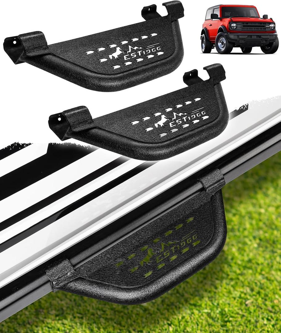 Sunsdrew Side Steps for Ford Bronco 2021-2025 2026 2/4Door with Rock Rail,2PCS Carbon Steel Black Running Boards Side Steps Heavy Duty Front Rear Door Steps for Bronco Accessories