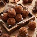 8 Pcs Brown Crochet Christmas Ornaments Balls 3.15 Inch Velvet Knitted Balls Ornaments Handmade Crochet Decoration for Xmas Tree Farmhouse Decor