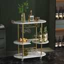 Gold Bar Carts with 4-Tier Storage Shelves, Mobile Bar Serving Cart with Wine Rack and Glass Holder, for The Home, Kitchen, Living Room, Dining Room, 15.75 x 32.95 x 37.4 inches