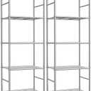 Sakugi Storage Shelves - Set of 2, 5-Tier Metal Shelf Organizer, Space-Saving Garage Shelving with Leveling Feet, Standing Shelves Organizer for Kitchen, Laundry, Pantry (18.4"x12.6"x57.4", Silver)