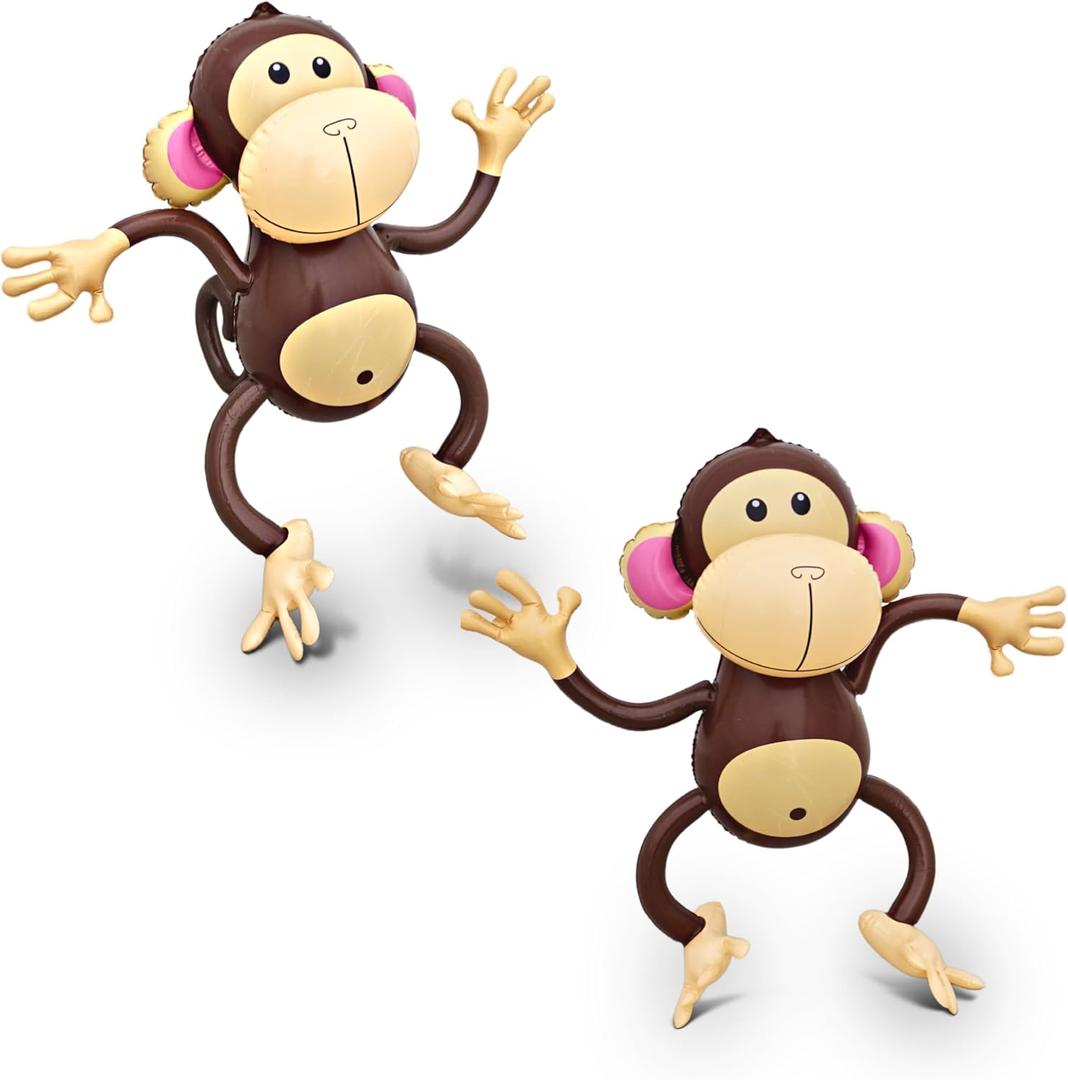 4E's Novelty Inflatable Monkeys (2 Pack) 27 Inch Large Monkeys Inflatables for Jungle Decor, Safari Jungle Birthday Decorations, Kids Animal Party Supplies, Baby Shower Favors