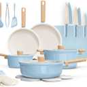 CAROTE 26pcs Ceramic Cookware Set, Pots and Pans Non Stick Kitchen Cookware Sets, Pots and Pans Set Cooking Set with Knife Set & Oven Mitts (Blue)