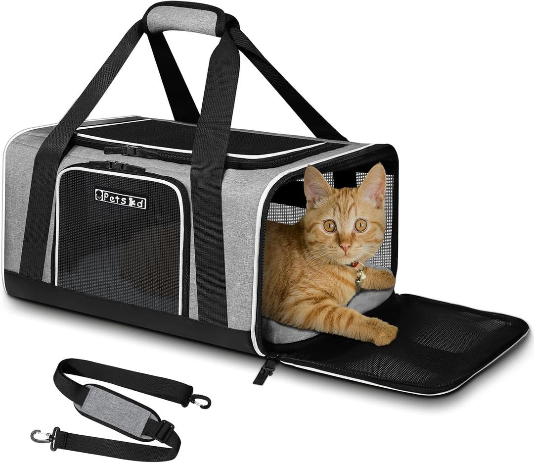Petskd Pet Carrier 17x11x9.5 Alaska Airline Approved, Pet Travel Carrier Bag for Small Cats and Dogs, Soft Dog Carrier for 1-10 LBS Pets, Dog Cat Carrier with Safety Lock Zipper(Grey)