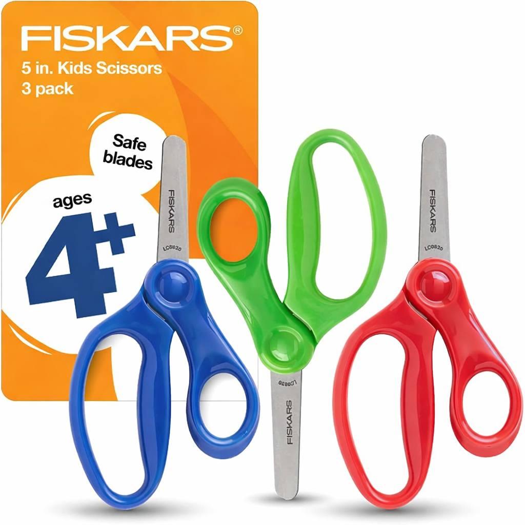 Fiskars 5" Blunt-Tip Kids Scissors for Kids Ages 4-7, Scissors for School or Crafting, Back to School Supplies, 3 Pack