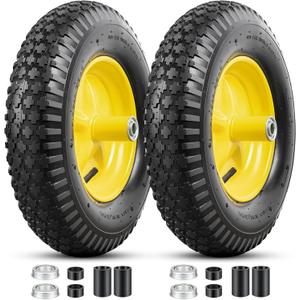 4.80/4.00-8 Tires and Wheels, 15-Inch Wheel, 5/8" Bearings, Compatible with Hand Truck, Wheelbarrow, Wagon, Gorilla Carts (Yellow, 2PCS) P-097