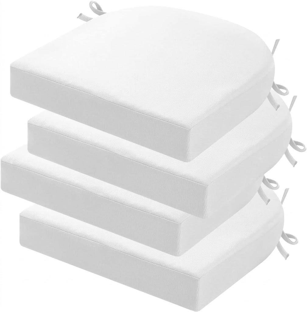 Outdoor Chair Cushions Set of 4, Thick 19" x 19" x 3" Outdoor Seat Cushions Patio Furniture Waterproof with Ties, Dining Pads