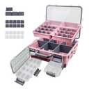RUNCL Upgraded Large Capacity Waterproof Floating Tackle Box with Rod Holder, Airtight Organizer with Removable Trays for Lures Hooks Baits, Durable Fishing Gear Storage Gift for Anglers Pink