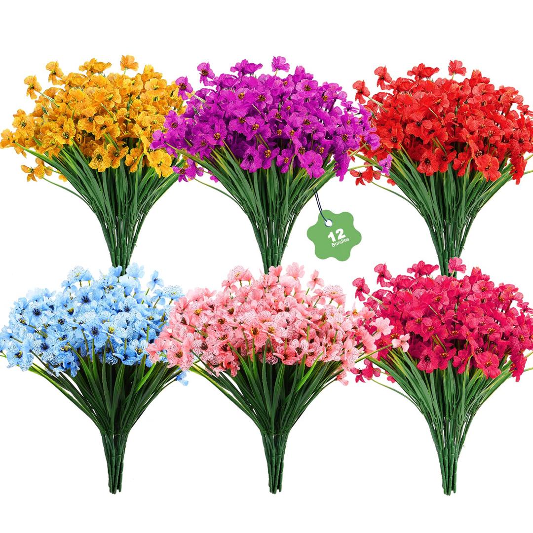 DOMMARE Uv Resistant Silk Flowers Daisies Decoration, Orange Artificial Flowers for Outdoors Fake Faux Plant for Indoors Gardens Wedding Window Boxes Summer Home April Fool's Day Decor, 12 Bundles