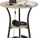 Dulcii 3-Tier Round Side Table with Storage, Industrial End Table for Living Room, Rustic Wood & Metal Bedside Nightstand, Accent Plant Stand for Bedroom Corners & Small Spaces (Oak)