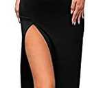 PRIMODA Women's Spaghetti Strap Bodycon Maxi Dress Long Formal Thigh-high Slit Club Wedding Guest Dress, L, Black
