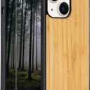 Wood Case for iPhone 13 - Real Natural Wood,- Slim Shockproof Hybrid Wooden Cover (Bamboo, iPhone 13)