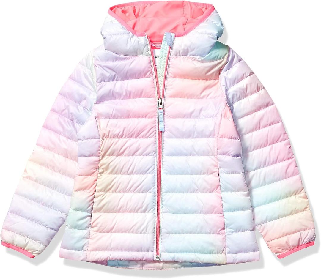 Amazon Essentials Toddler Girls' Lightweight Water-Resistant Packable Hooded Puffer Jacket, Pink Ombre, 4T