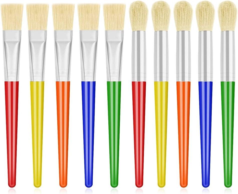 10Pcs Paint Brushes for Kids, Anezus Kids Paint Brushes Toddler Large Chubby Brushes Round and Flat Preschool Painting Brushes for Washable Paint Acrylic Paint