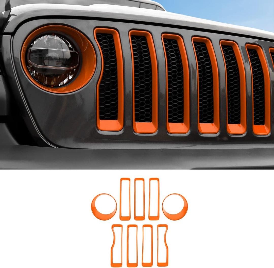 Grille Inserts & Headlight Cover for 2018-2022 Jeep JL Sport & Sport S ONLY (Orange)