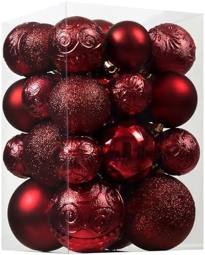 Christmas Ball Ornaments - 29pcs Shatterproof Christmas Ornaments Set Plastic Hanging Christmas Decorations for Xmas Tree Holiday Party Decor, 6 Styles in 4 Sizes (Burgundy)