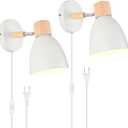 Wall Sconces Plug in, Swing Arm Wall Lamp with Power Cord, White Plug in Wall Lighting Fixtures Set of Two, Bedside Wall Mounted Reading Lamp with Switch, for Bedside Bedroom Hallway