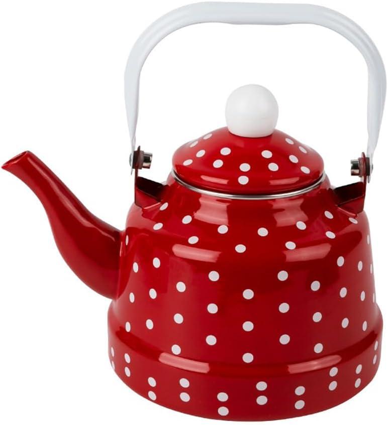 Cabilock Enamel Tea Kettle - Stovetop Teapot with Handle, 1.1 Quart Fast Heating Hot Water Pot for Gas, Induction, Electric, Farmhouse Kitchen Decoration (No Whistling) (Red)